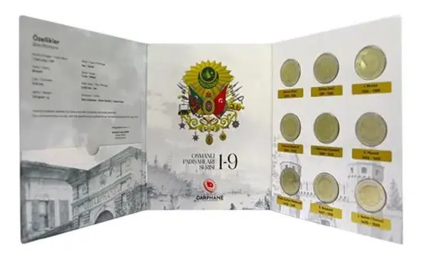 OSMANLI PADİŞAHLARI SERİSİ 1-9 HATIRA SETİ. SERTİFİKALARI DAHİL ÇİL SET.