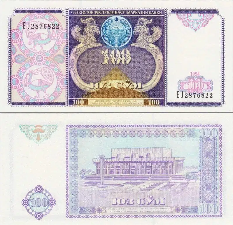 ÖZBEKİSTAN 100 SOM 1994 ÇİL KONDİSYON.