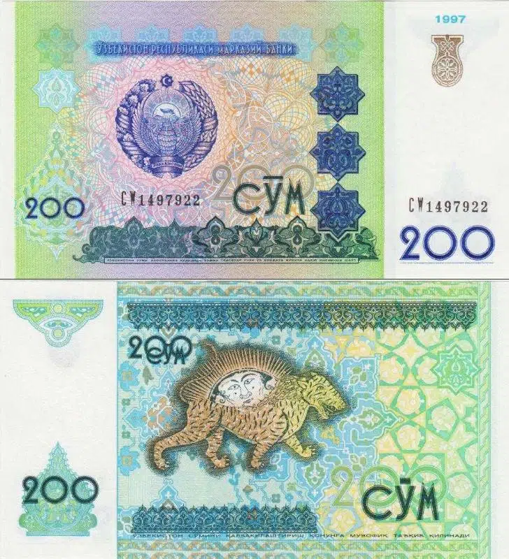 ÖZBEKİSTAN 200 SOM 1997 ÇİL KONDİSYON.