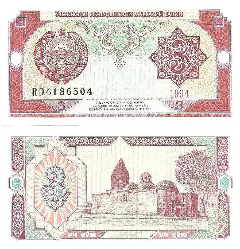 ÖZBEKİSTAN 3 SOM 1994 ÇİL KONDİSYON.