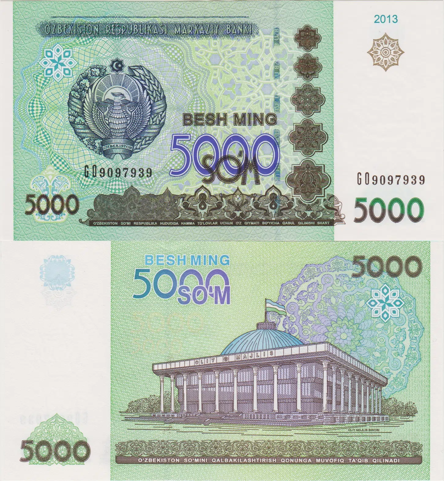 ÖZBEKİSTAN 5000 SOM 2013 ÇİL.