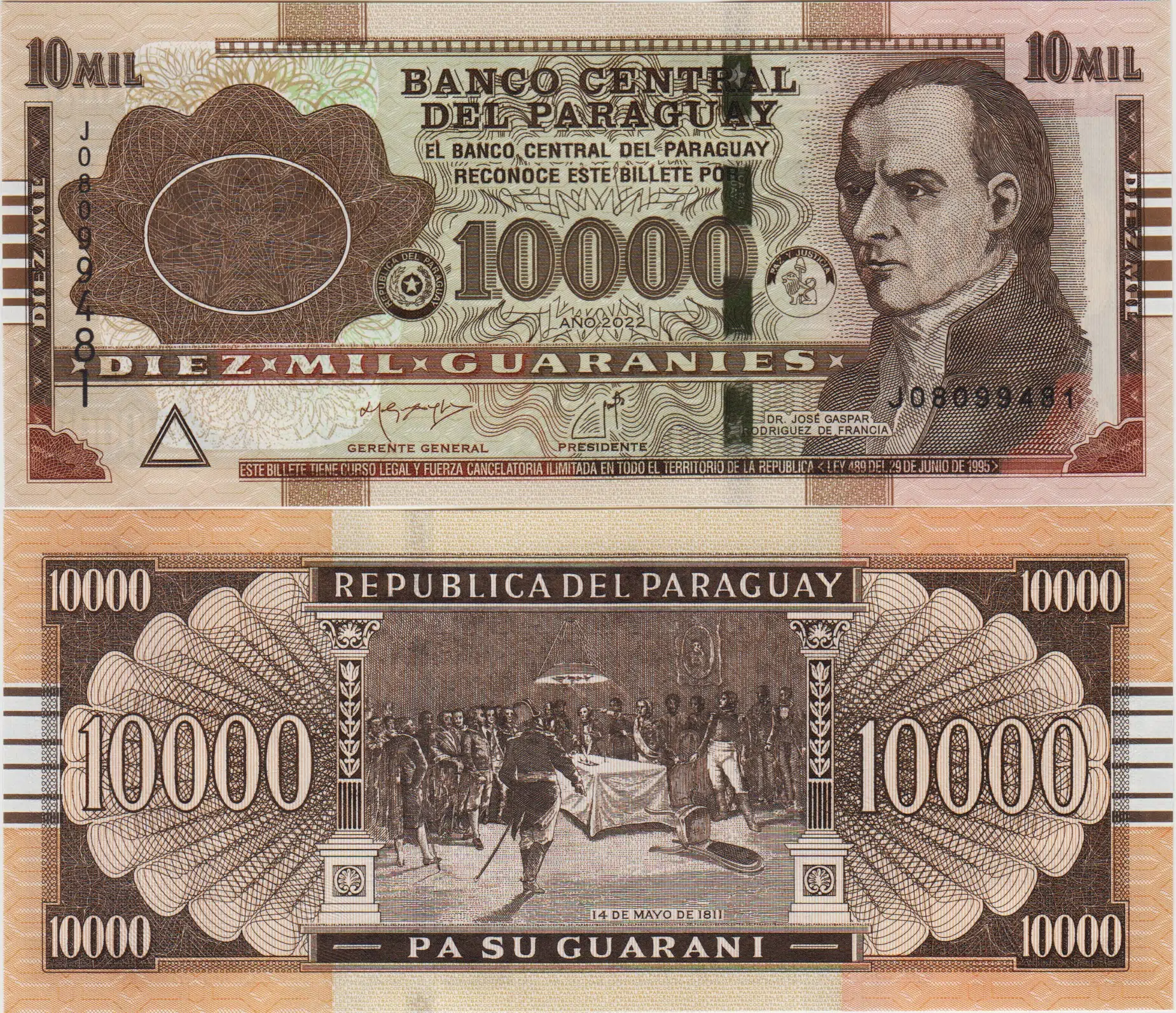 PARAGUAY 10.000 GUARANİ 2022 ÇİL KONDİSYON.