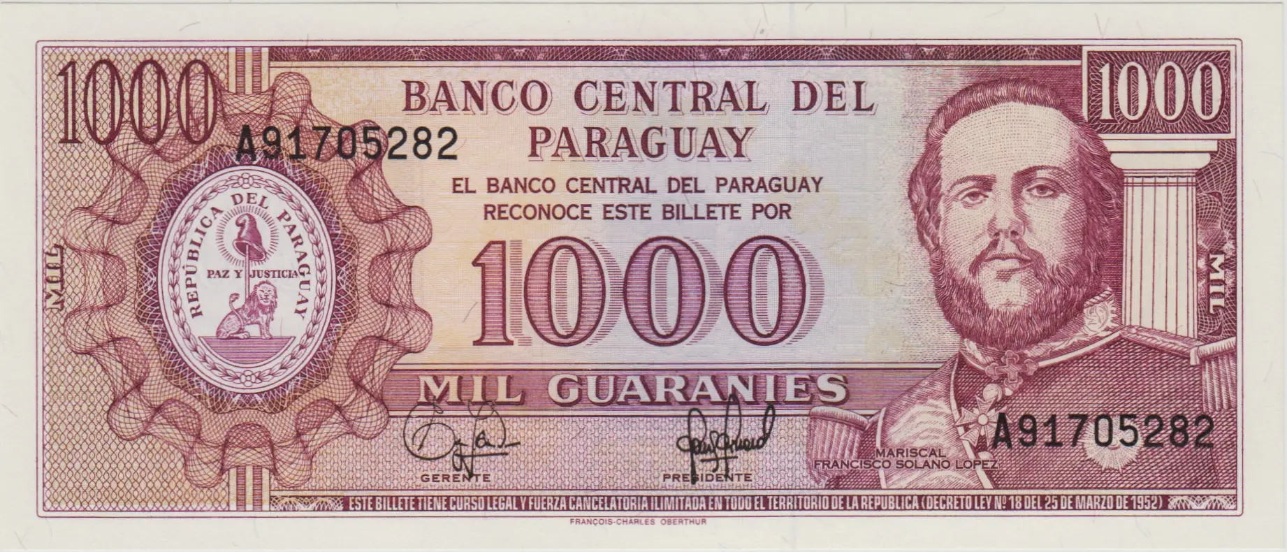 PARAGUAY 1000 GUARANI 1995 ÇİL.