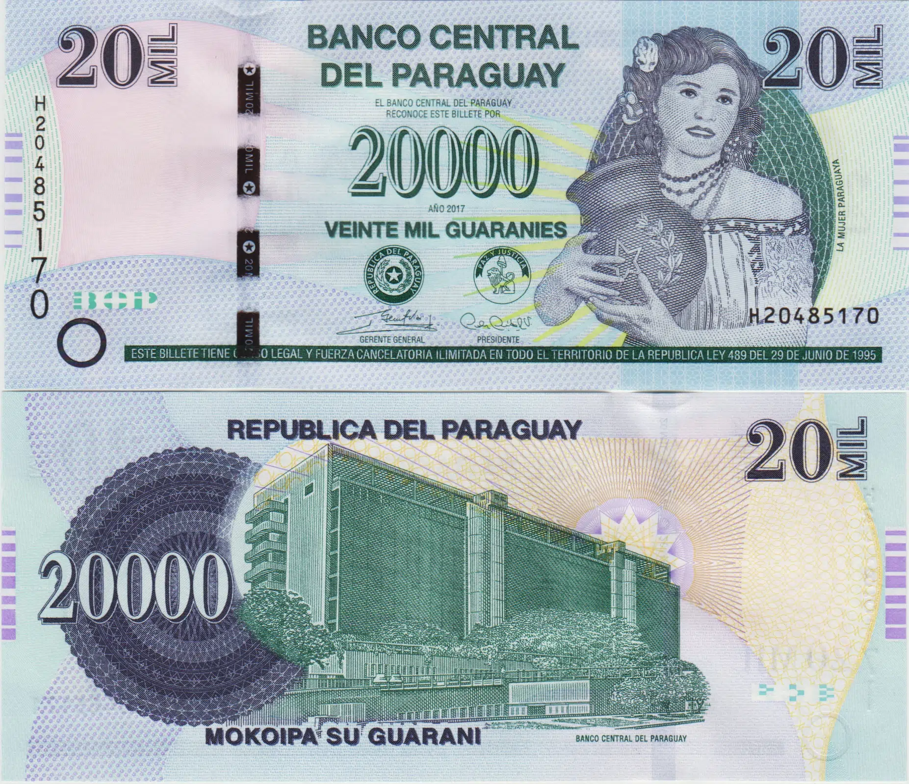 PARAGUAY 20.000 GUARANİ 2017 ÇİL KONDİSYON.