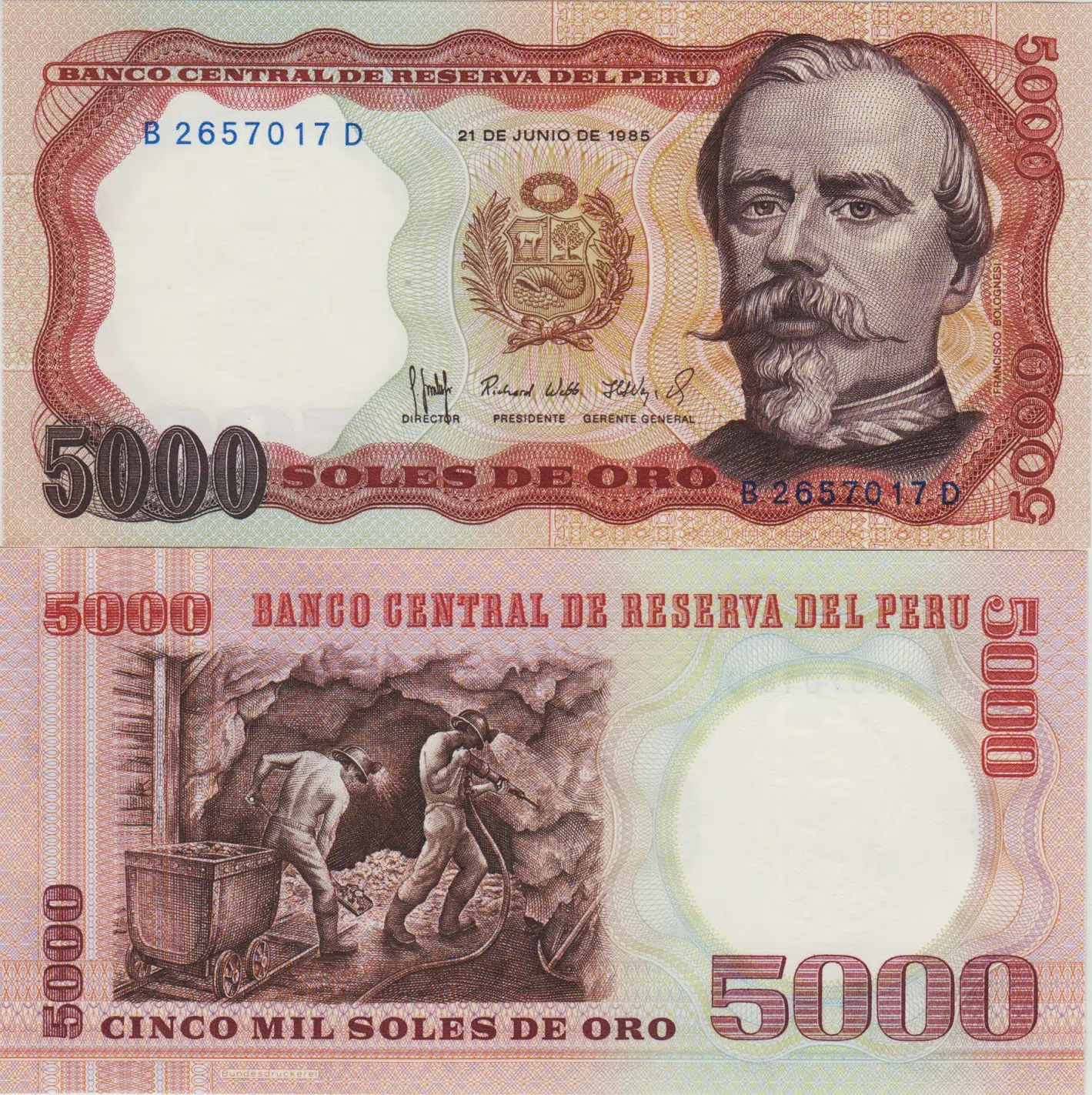 PERU 5000 İNTİS 1985 MADENCİLER TEMALI ÇİL.