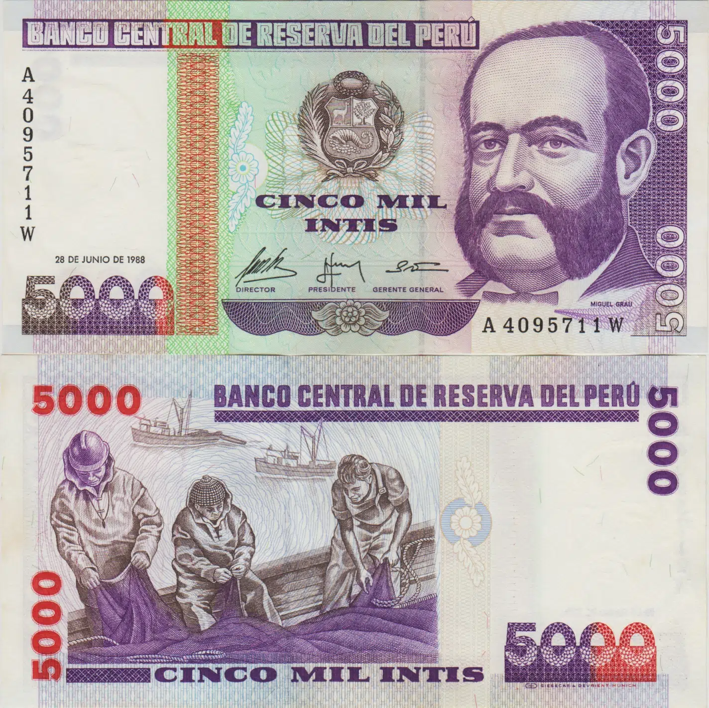 PERU 5000 İNTİS 1988 BALIKÇILIK TEMALI ÇİL.