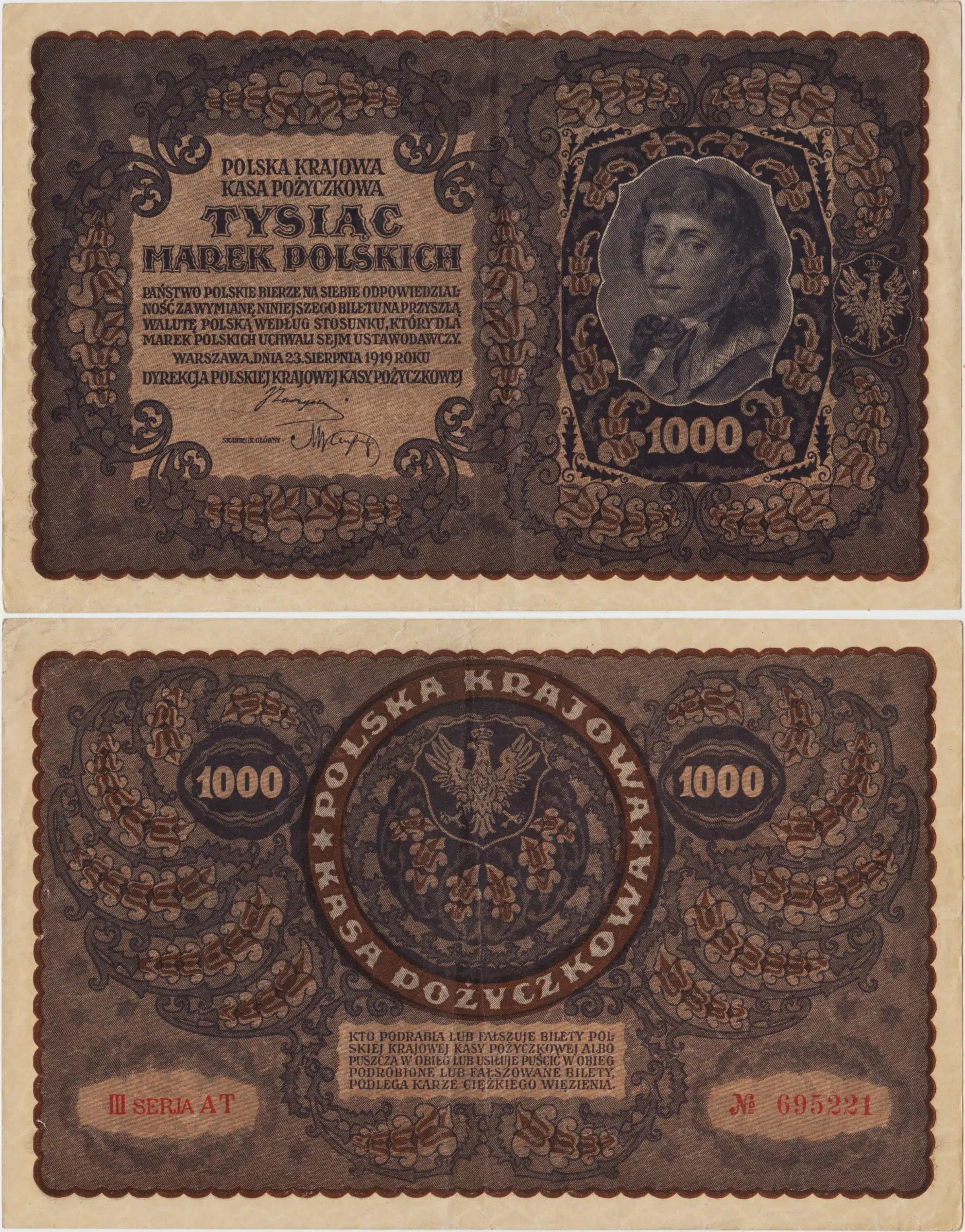 POLONYA 1000 MAREK 1919 BÜYÜK BOY ÇOK ÇOK TEMİZ(-)