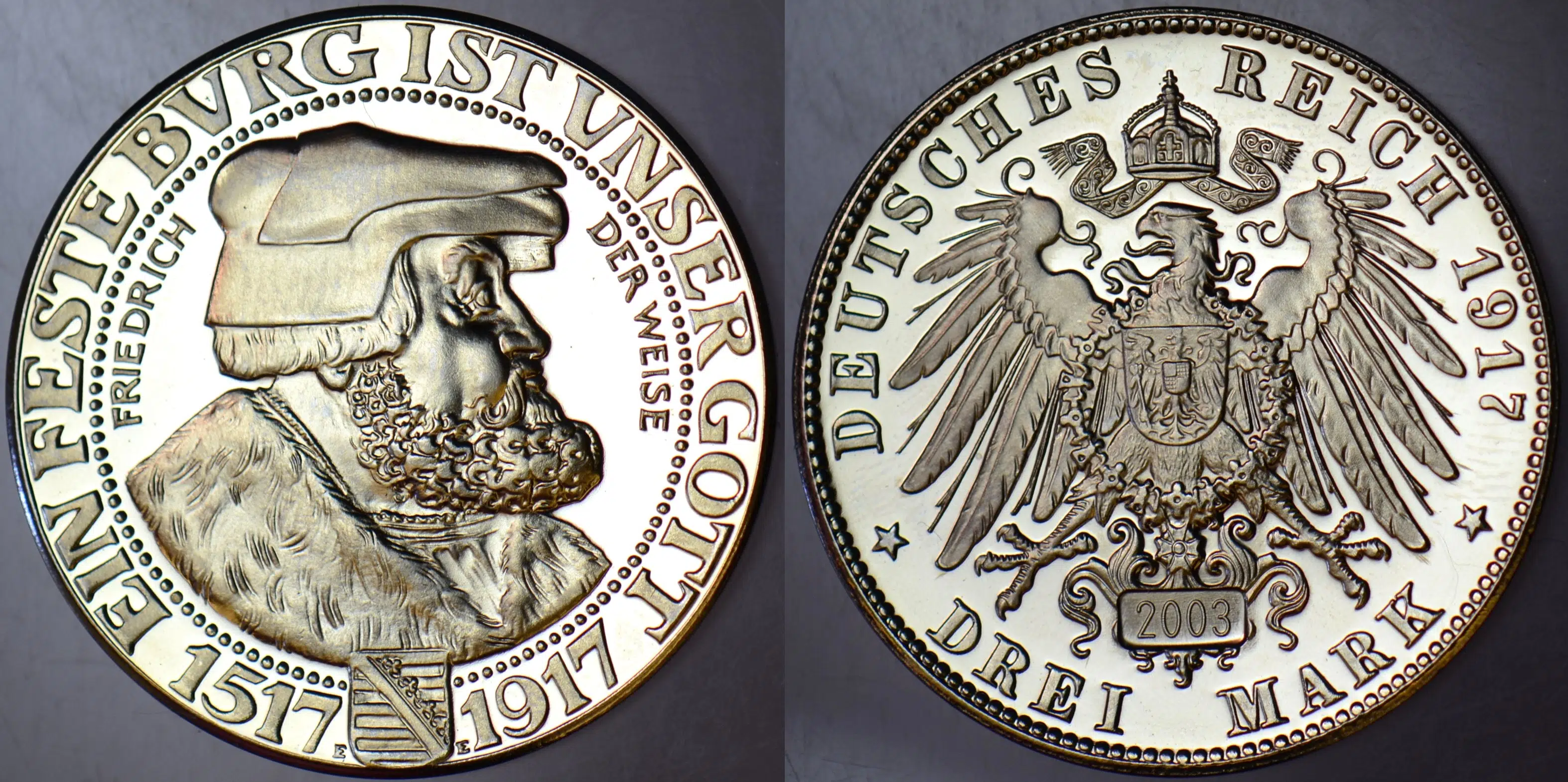 REPLİKA ALMANYA-SAKASONYA 3 MARK 1917 ULTRA NADİR PARANIN 2003 TARİHLİ KOPYASI. BAKIR-NİKEL 33 mm.