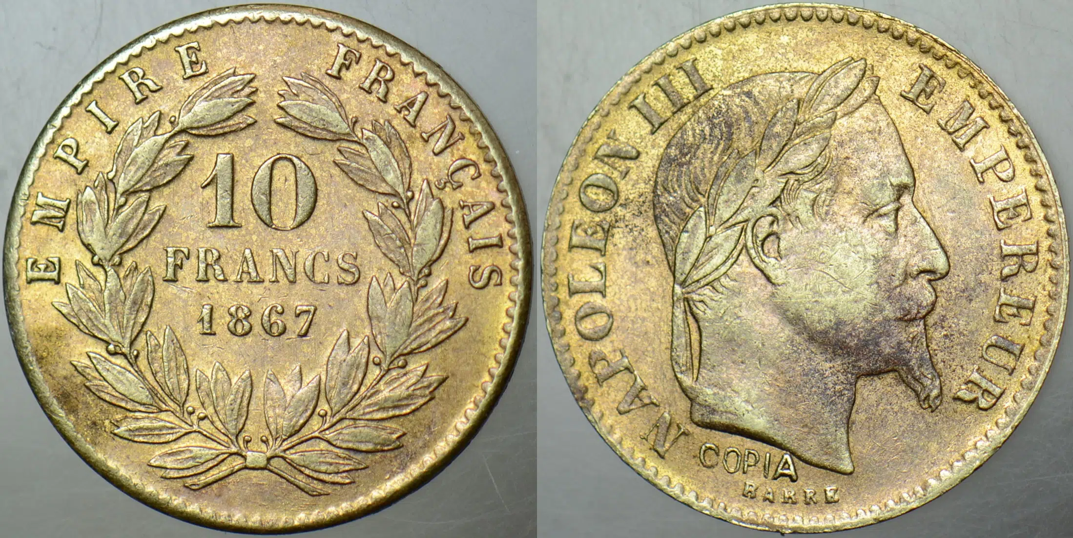 REPLİKA-FRANSA 10 FRANK 1867 ALTIN PARANIN KOPYASI.