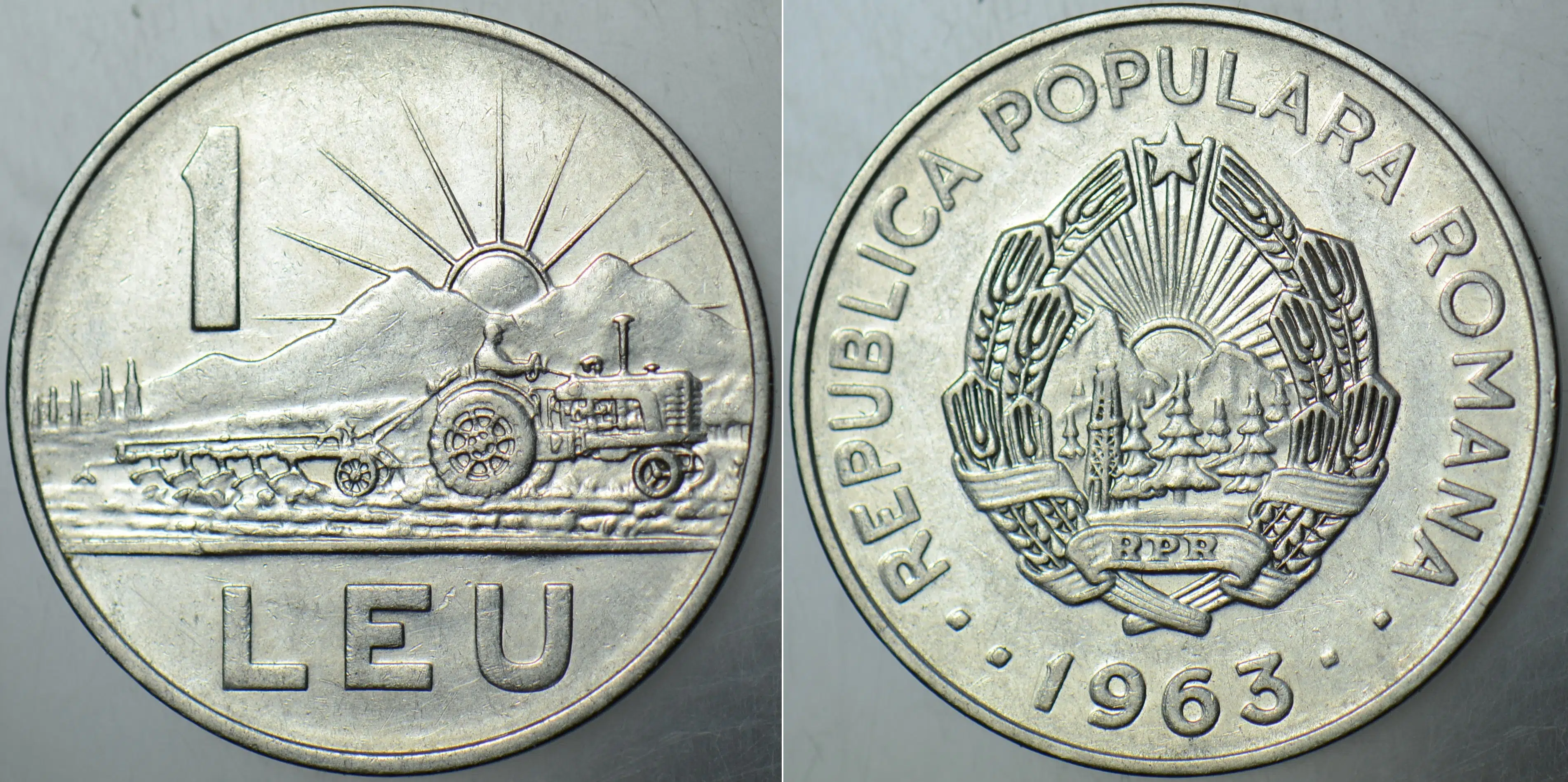 ROMANYA 1 LEU 1963 TRAKTÖR VE TARIM TEMALI. SOSYALİST DÖNEM.