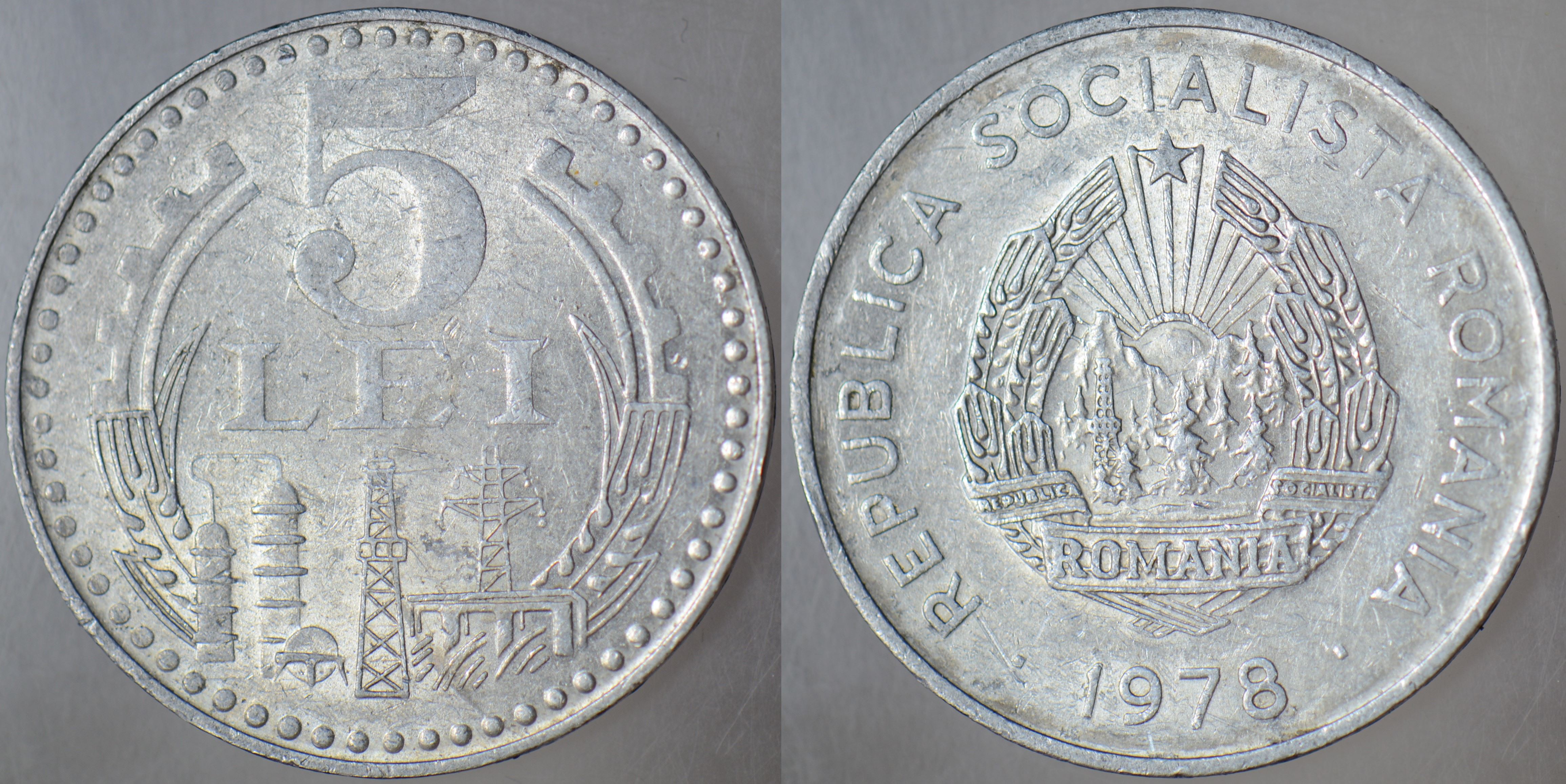 ROMANYA 5 LEY 1978 ÇAVUŞESKU DÖNEMİ. 29 mm ÇİLALTI(-)