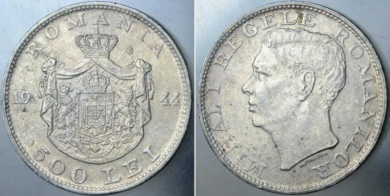 ROMANYA GÜMÜŞ 500 LEY 1944. İKİNCİ DÜNYA SAVAŞI YILLARI. KRAL I. MİHAİ DÖNEMİ. 12 GRAM.