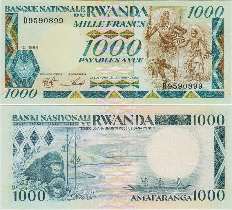 RUANDA 1000 FRANK 1988 RWANDA. ÇİL KONDİSYON.
