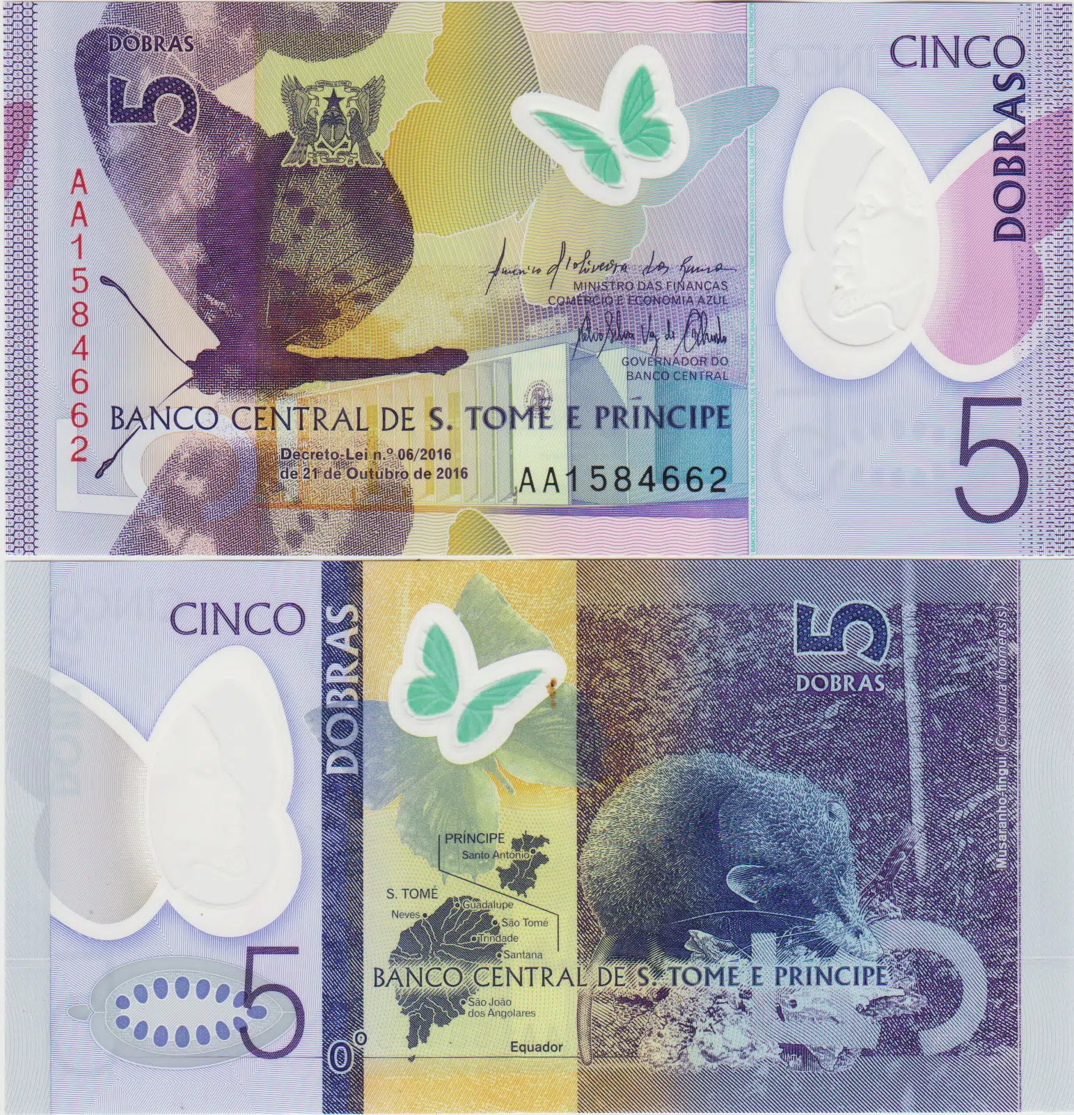 SAO TOME VE PRİNCİPE 5 DOBRA 2016 POLYMER. AA SERİSİ ÇİL.