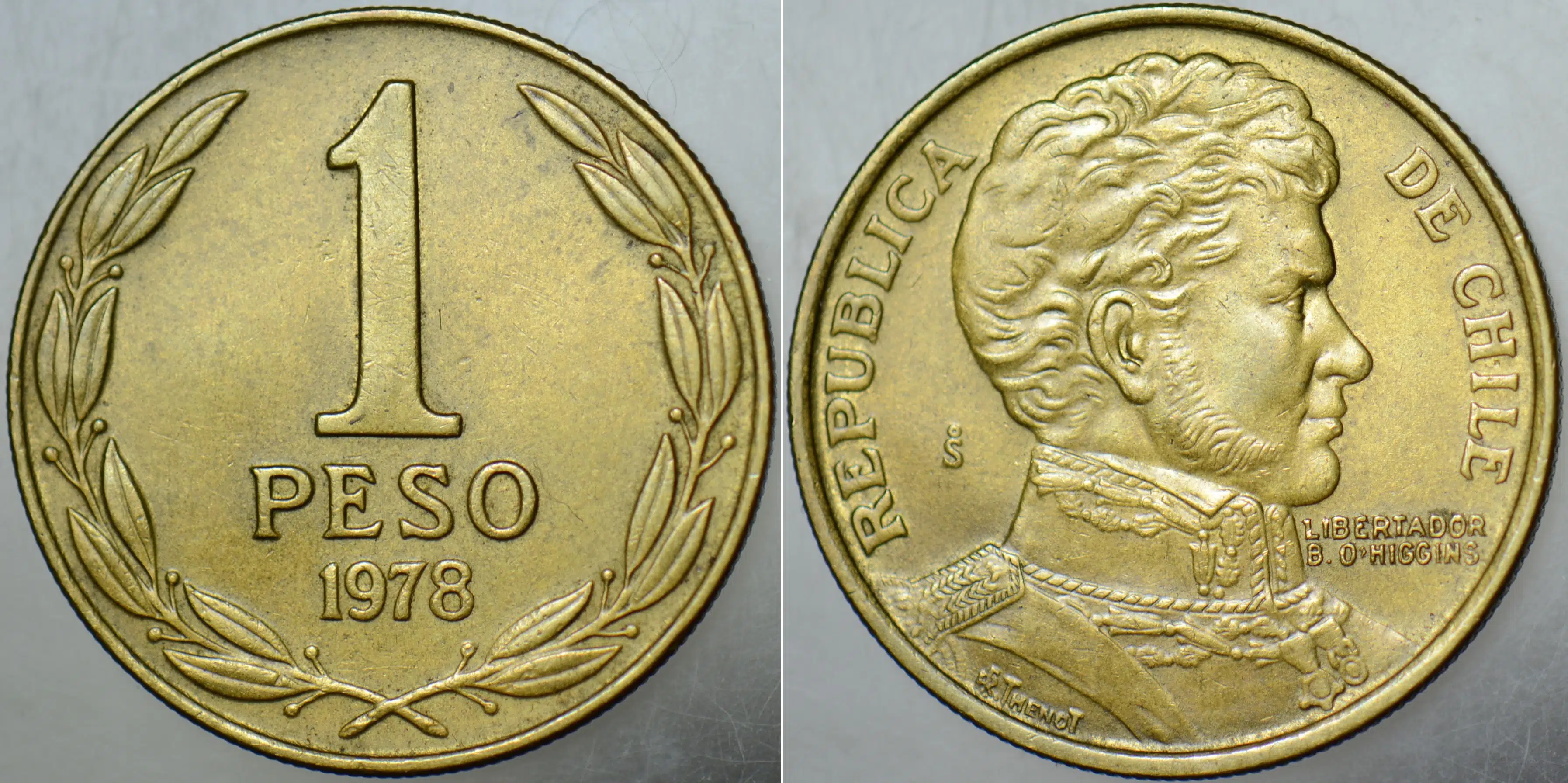 ŞİLİ 1 PESO 1978 BERNARDO O'HIGGINS BÜSTLÜ. 24 mm. ALÜMİNYUM-BRONZ.