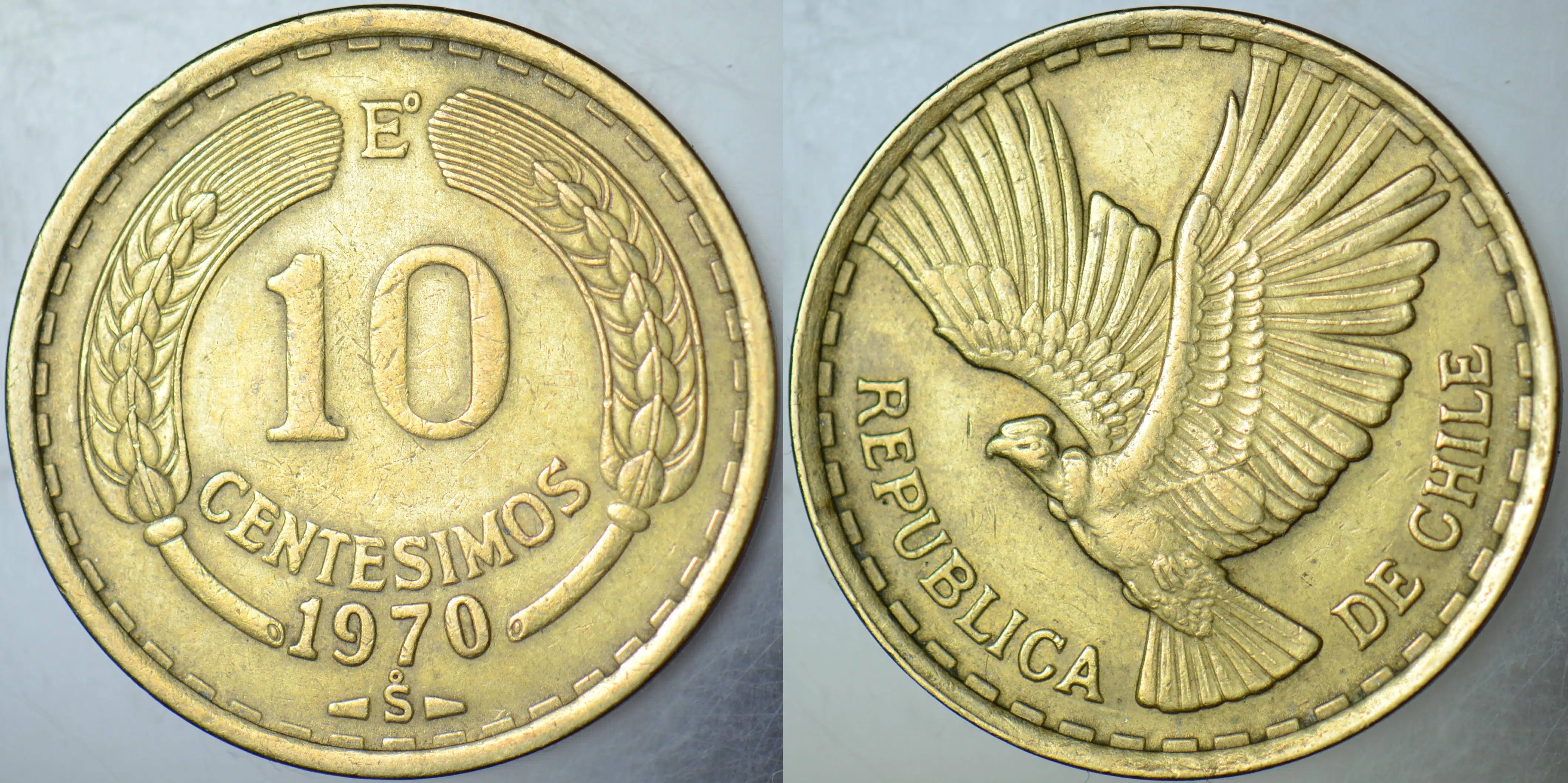 ŞİLİ 10 CENTESİMO 1970 AND KONDORU TEMALI. 27,17 mm