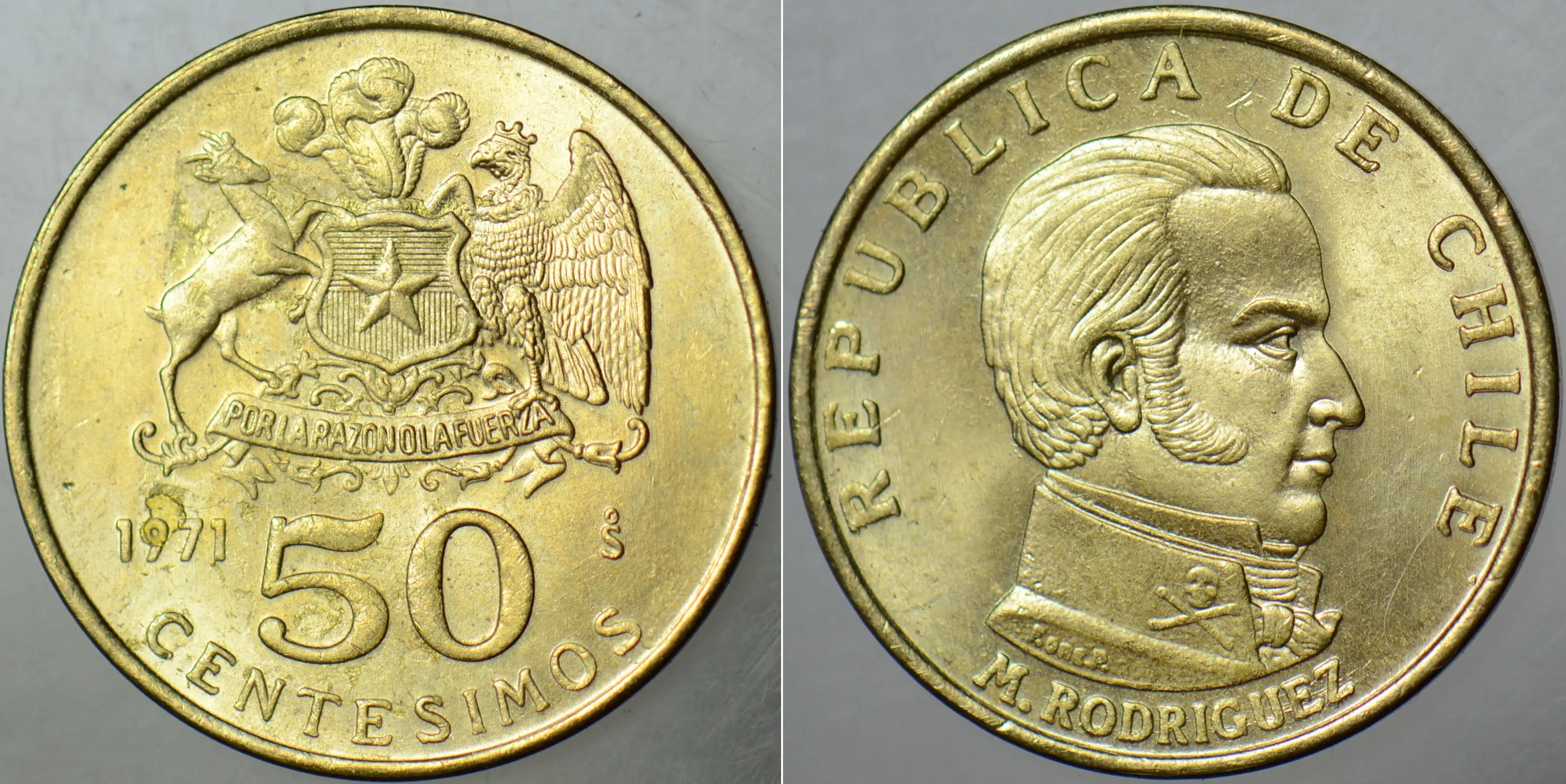 ŞİLİ 50 CENTESIMOS 1971 ALÜMİNYUM-BRONZ 22 mm ÇİL(-) KONDİSYON.