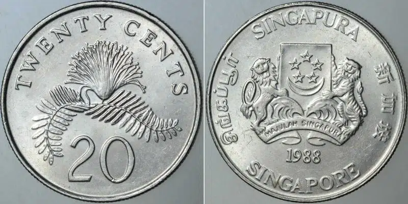 SİNGAPUR 20 CENT 1988 ÇİL KONDİSYON.