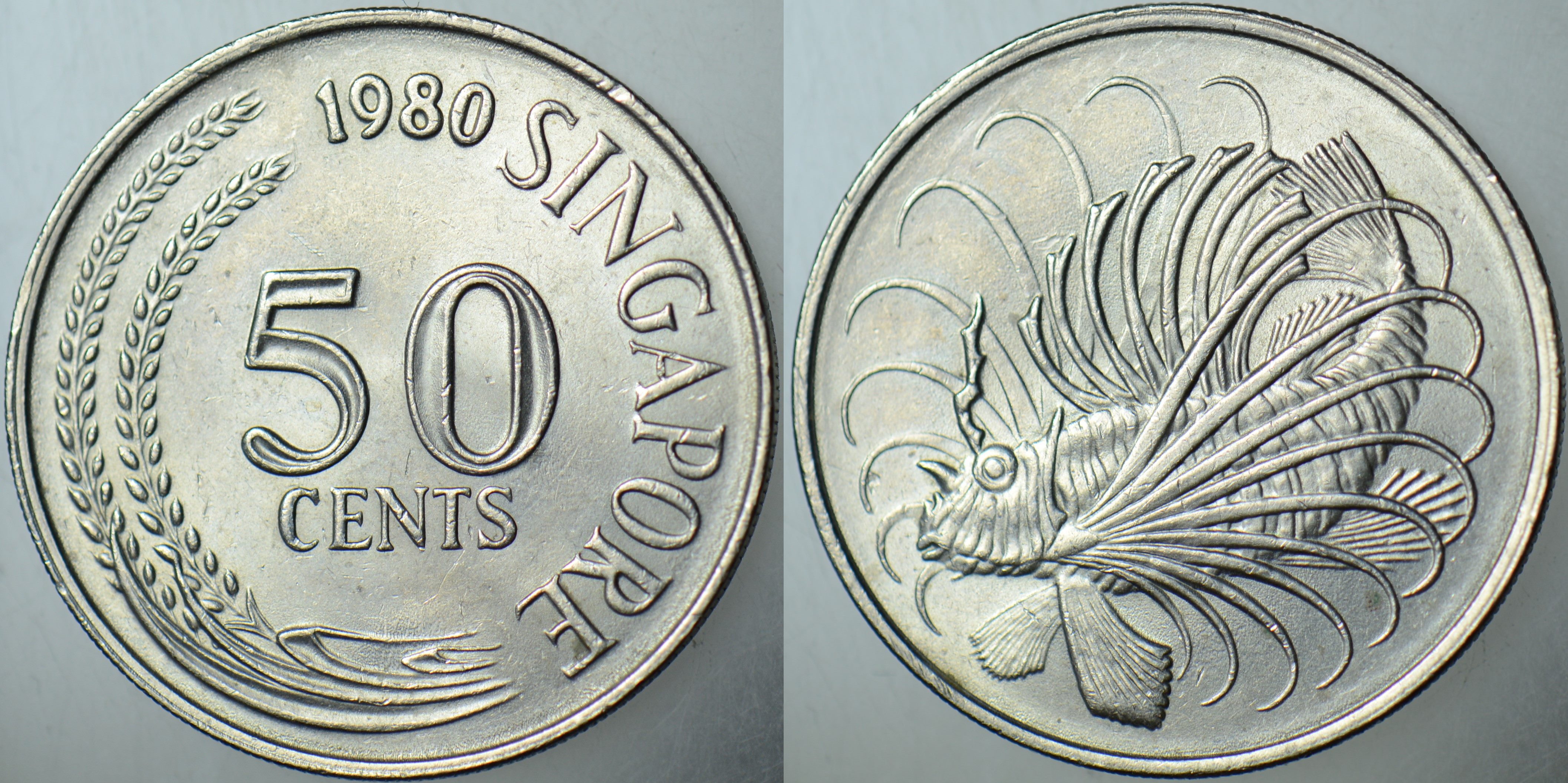 SİNGAPUR 50 CENT 1980 ASLAN BALIĞI TEMALI. ÇİL(-)