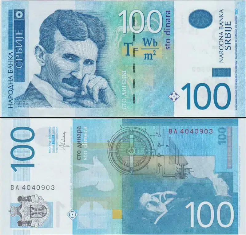 SIRBİSTAN 100 DİNAR 2013. NİKOLA TESLA TEMALI. ÇİL KONDİSYON.