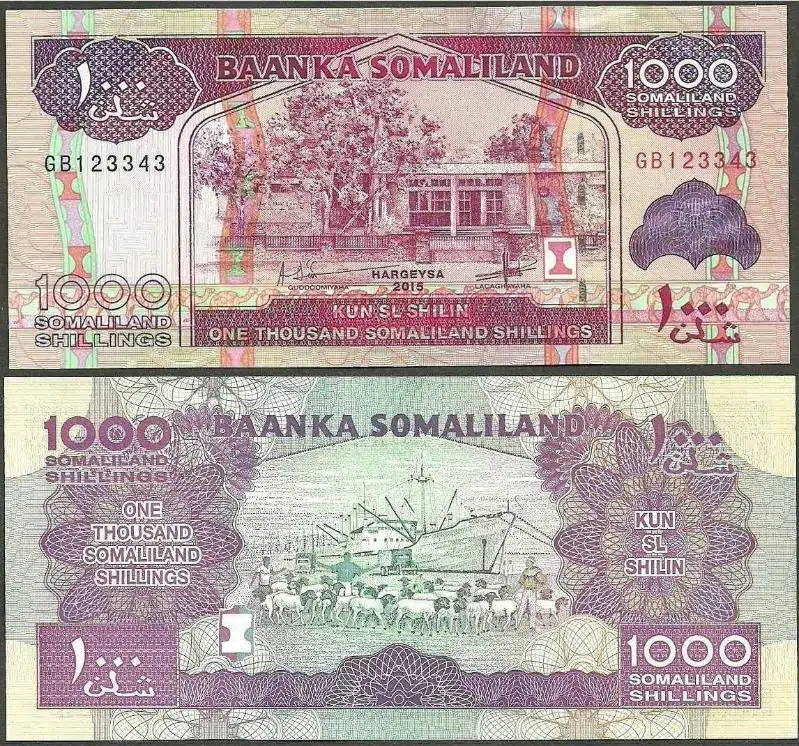 SOMALİLAND 1000 ŞİLİN 2015. ÇİL KONDİSYON.