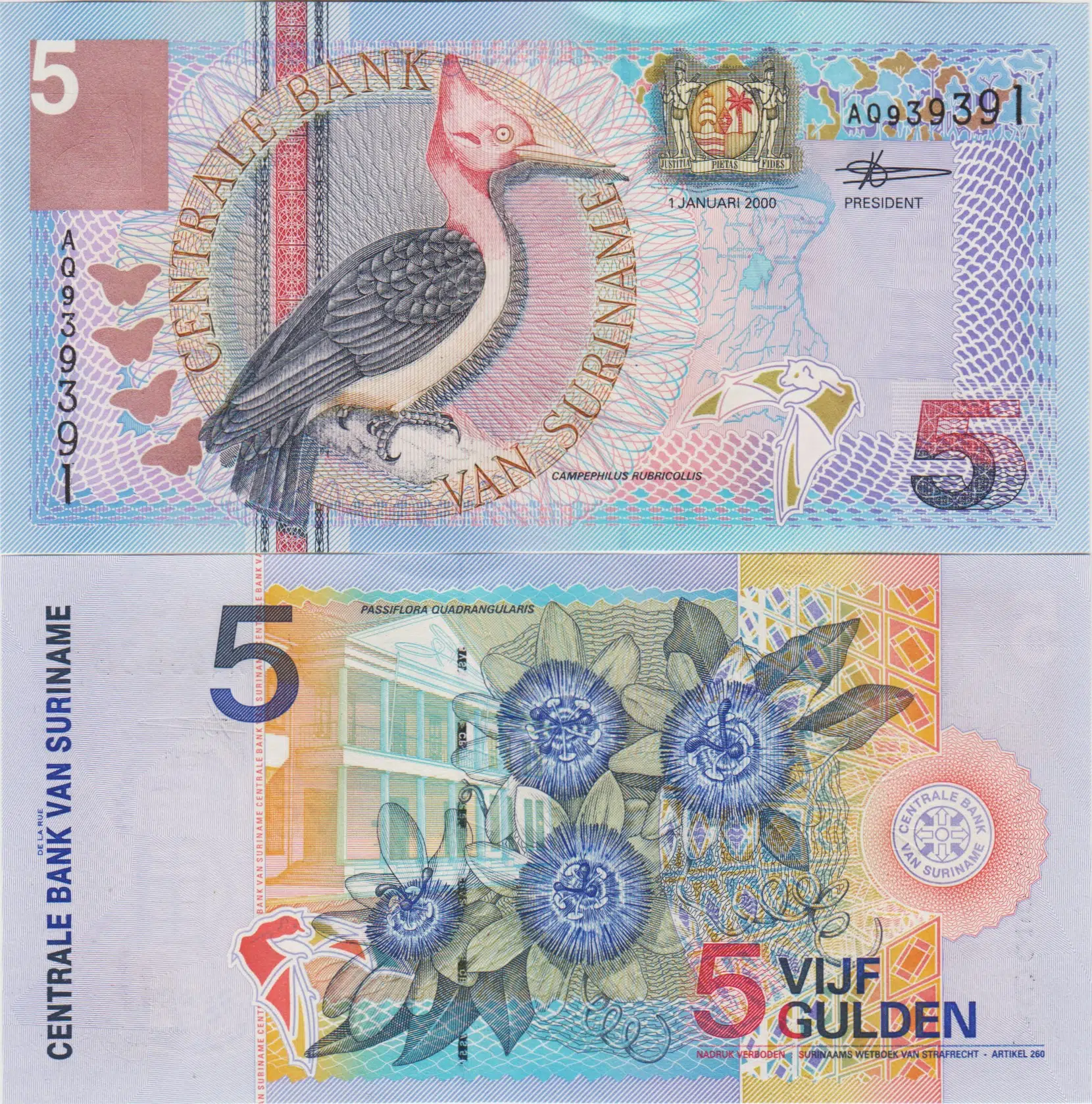 SURİNAM 5 GULDEN 2000 ÇİL.