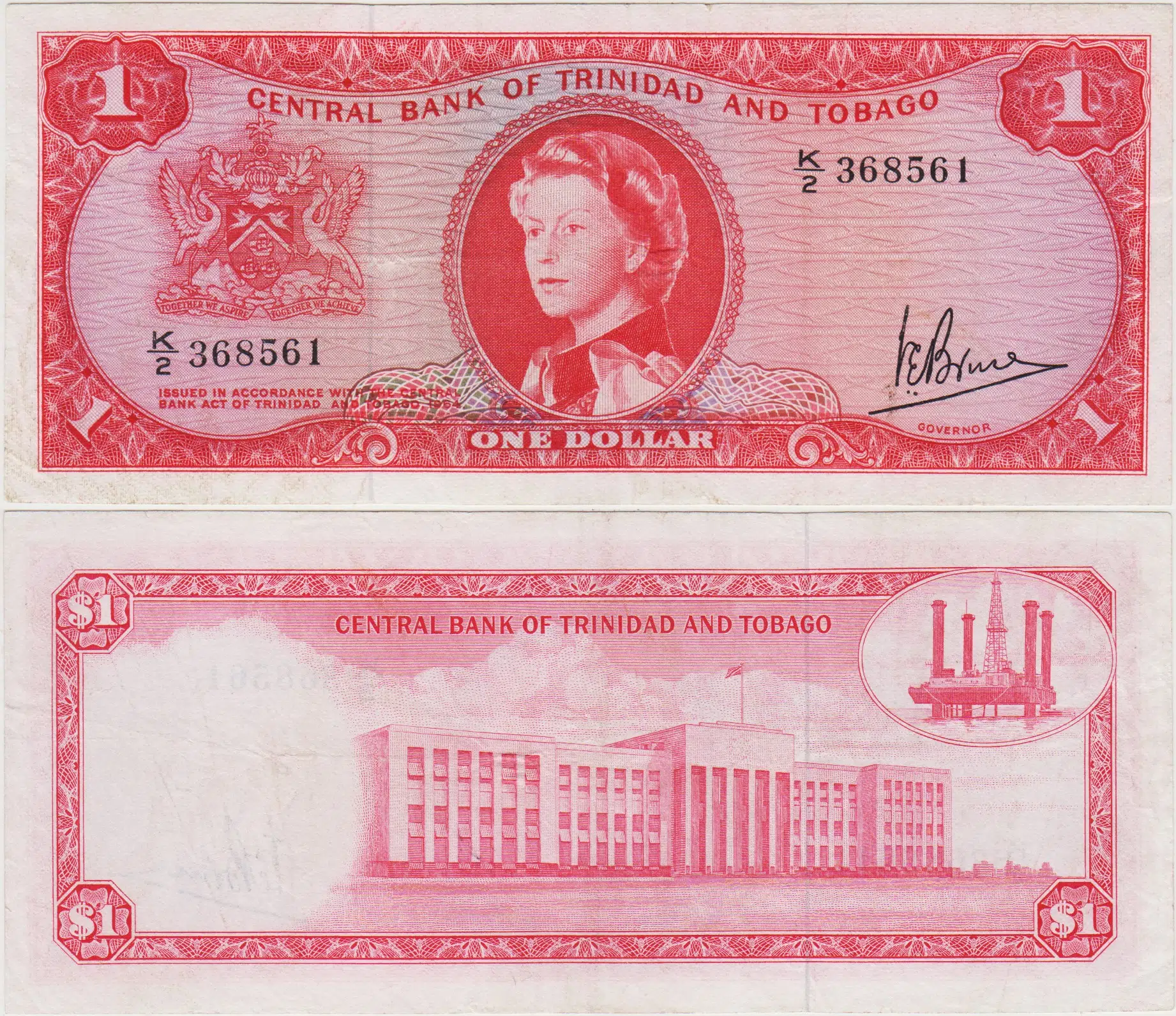 TRİNİDAD VE TOBAGO 1 DOLAR 1964 KRALİÇE II. ELİZABETH. ÇOK ÇOK TEMİZ.