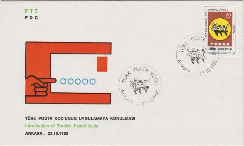 TÜRK POSTA KODUNUN UYGULAMAYA KONULMASI İLK GÜN ZARFI 1985.