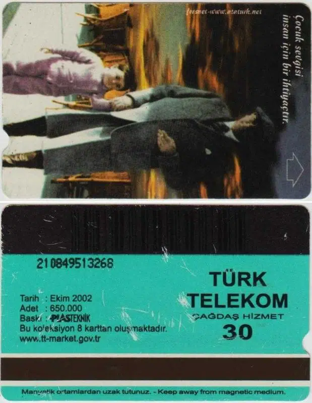 TÜRK TELEKOM 30'LUK TELEFON KARTI. EKİM 2002 ATATÜRK - ÇOCUK SEVGİSİ.