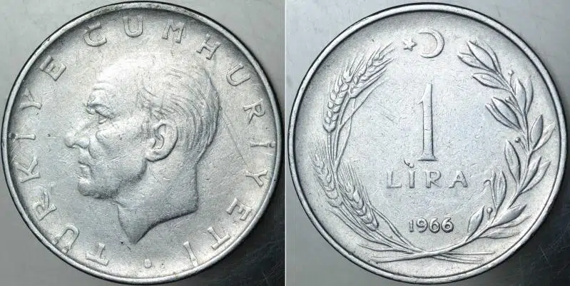 TÜRKİYE CUMHURİYETİ 1 LİRA 1966.