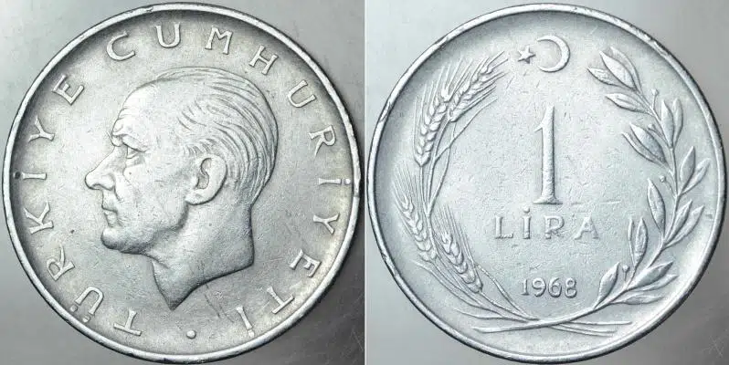 TÜRKİYE CUMHURİYETİ 1 LİRA 1968.