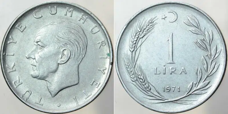 TÜRKİYE CUMHURİYETİ 1 LİRA 1971.
