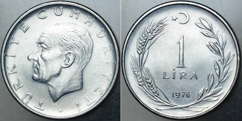TÜRKİYE CUMHURİYETİ 1 LİRA 1976. ÇİL(-) KONDİSYON.