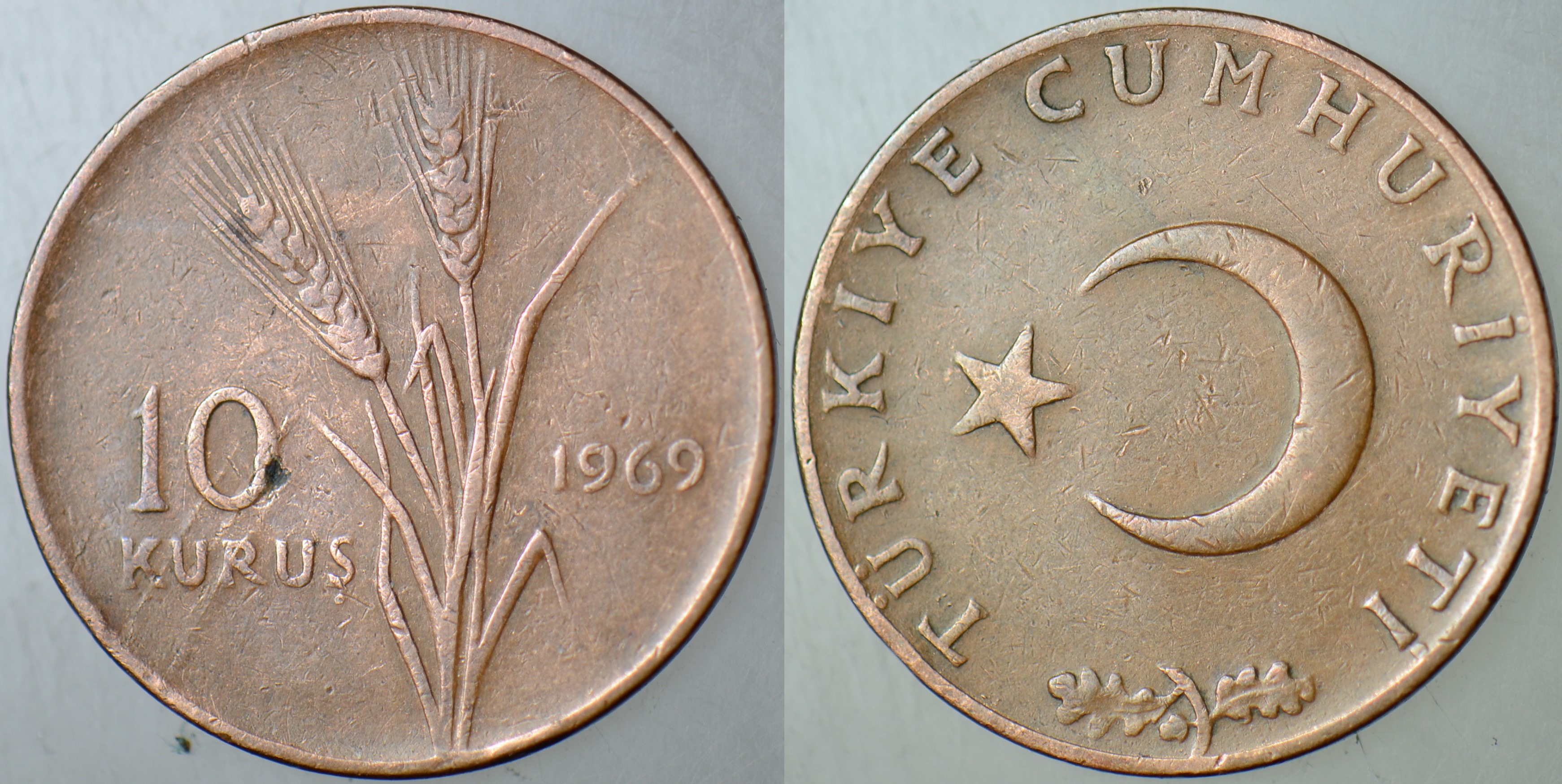 TÜRKİYE CUMHURİYETİ 10 KURUŞ 1969.