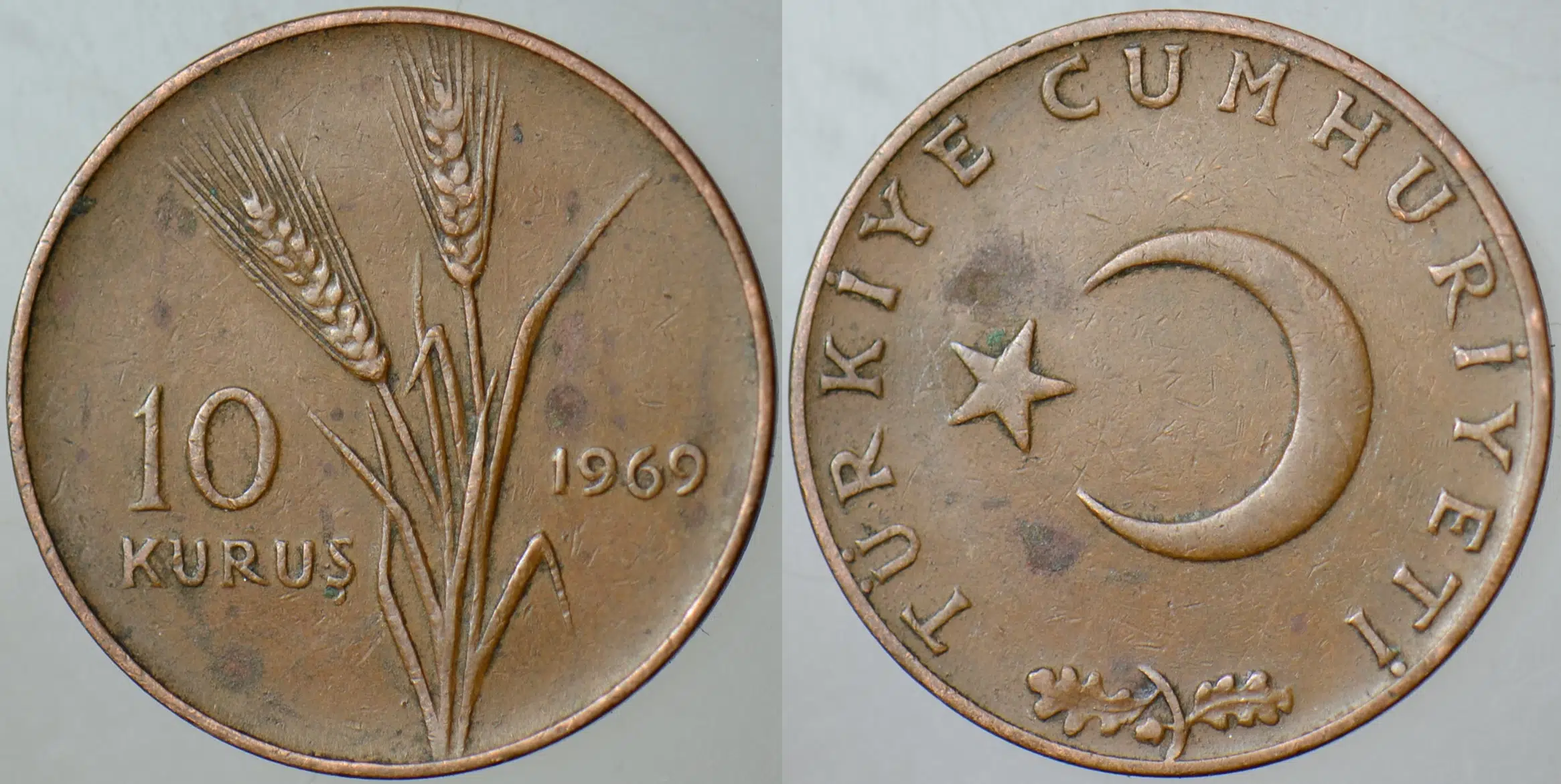TÜRKİYE CUMHURİYETİ 10 KURUŞ 1969.