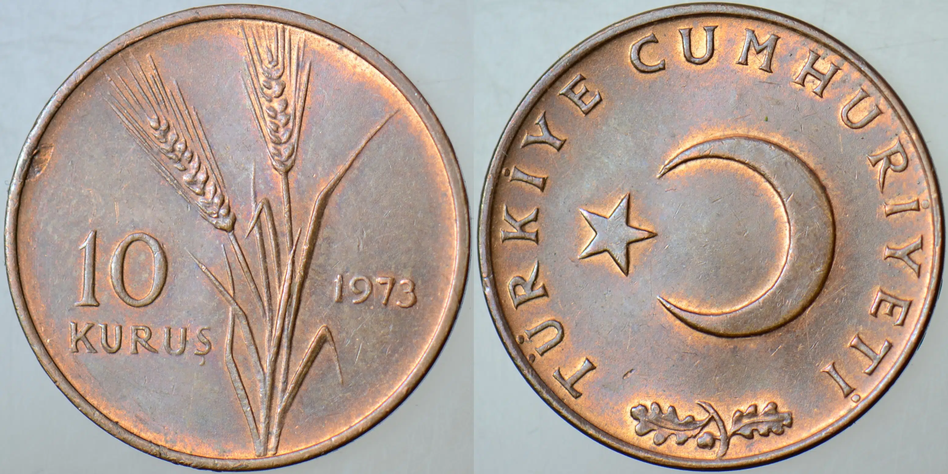 TÜRKİYE CUMHURİYETİ 10 KURUŞ 1973 ÇİLALTI.