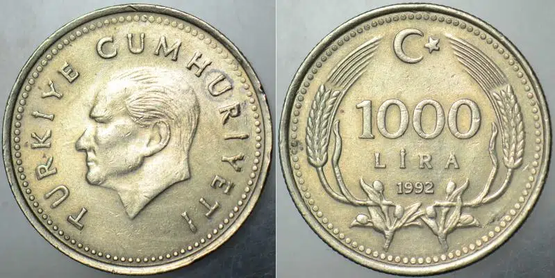 TÜRKİYE CUMHURİYETİ 1000 LİRA 1992 ÇİLALTI KONDİSYON.