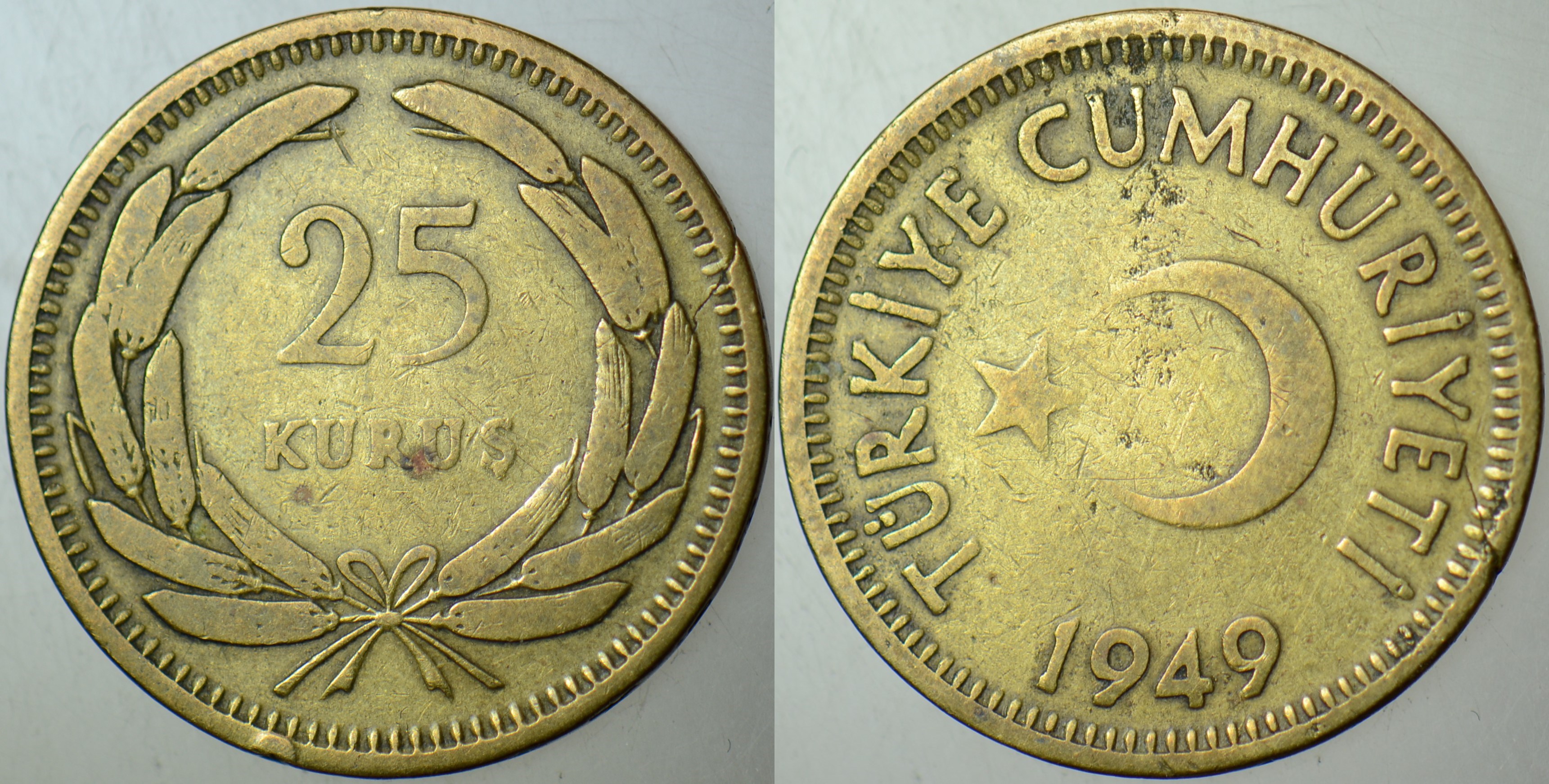 TÜRKİYE CUMHURİYETİ 25 KURUŞ 1949.