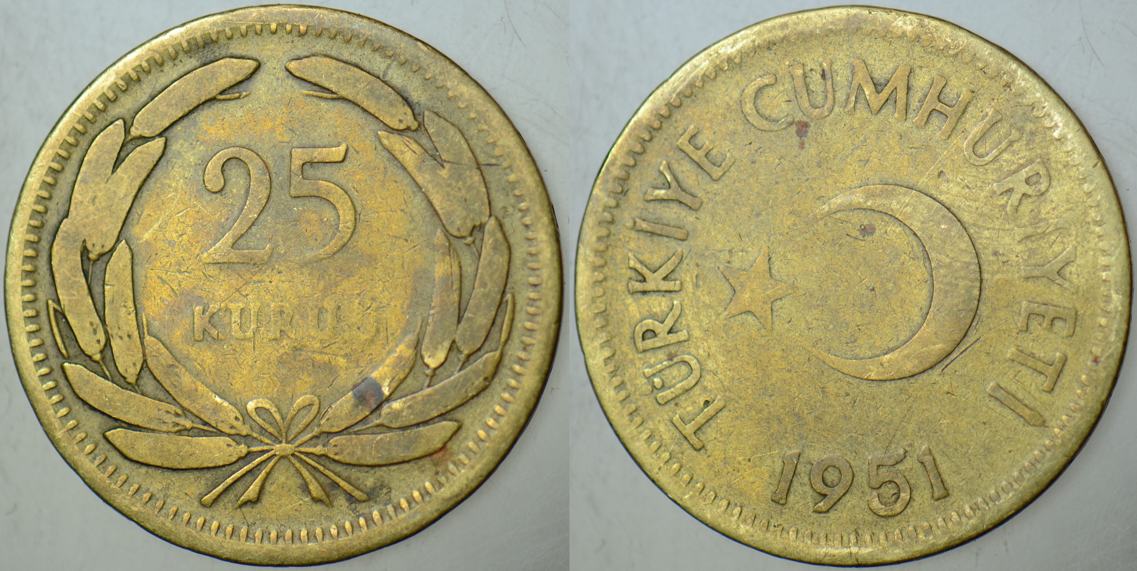 TÜRKİYE CUMHURİYETİ 25 KURUŞ 1951 NADİR.