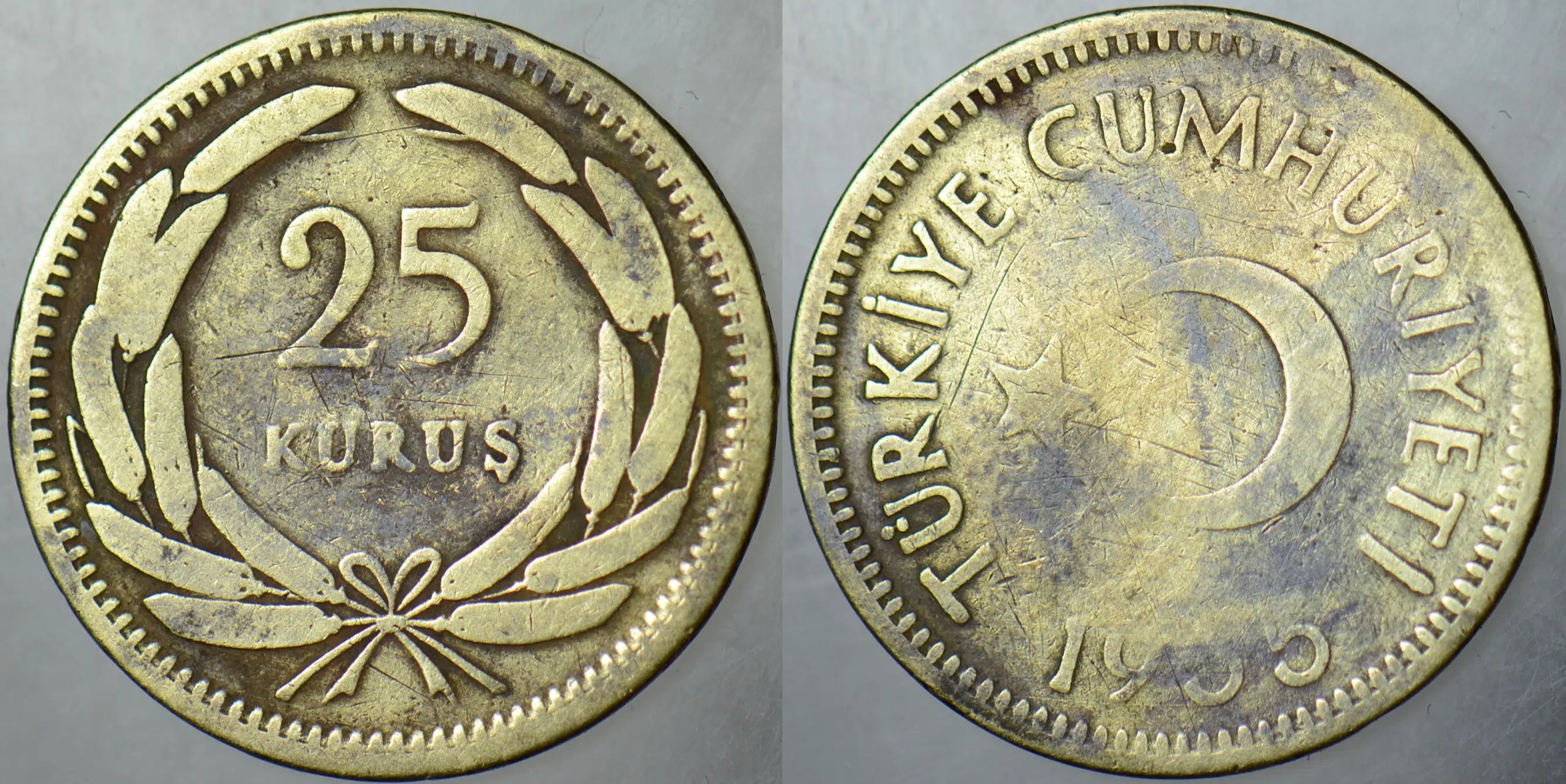 TÜRKİYE CUMHURİYETİ 25 KURUŞ 1955.