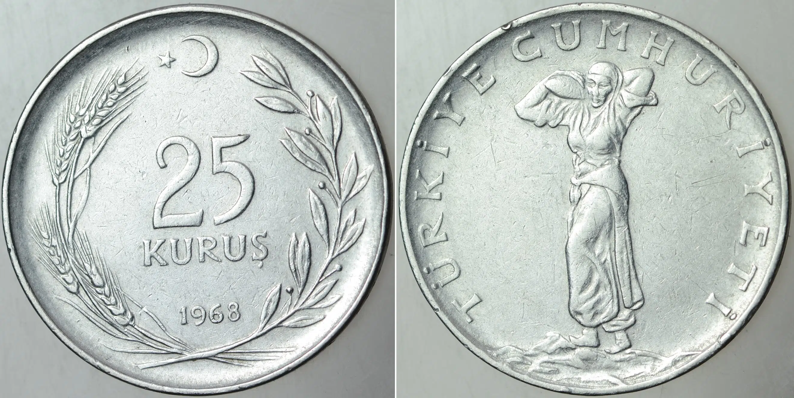 TÜRKİYE CUMHURİYETİ 25 KURUŞ 1968.