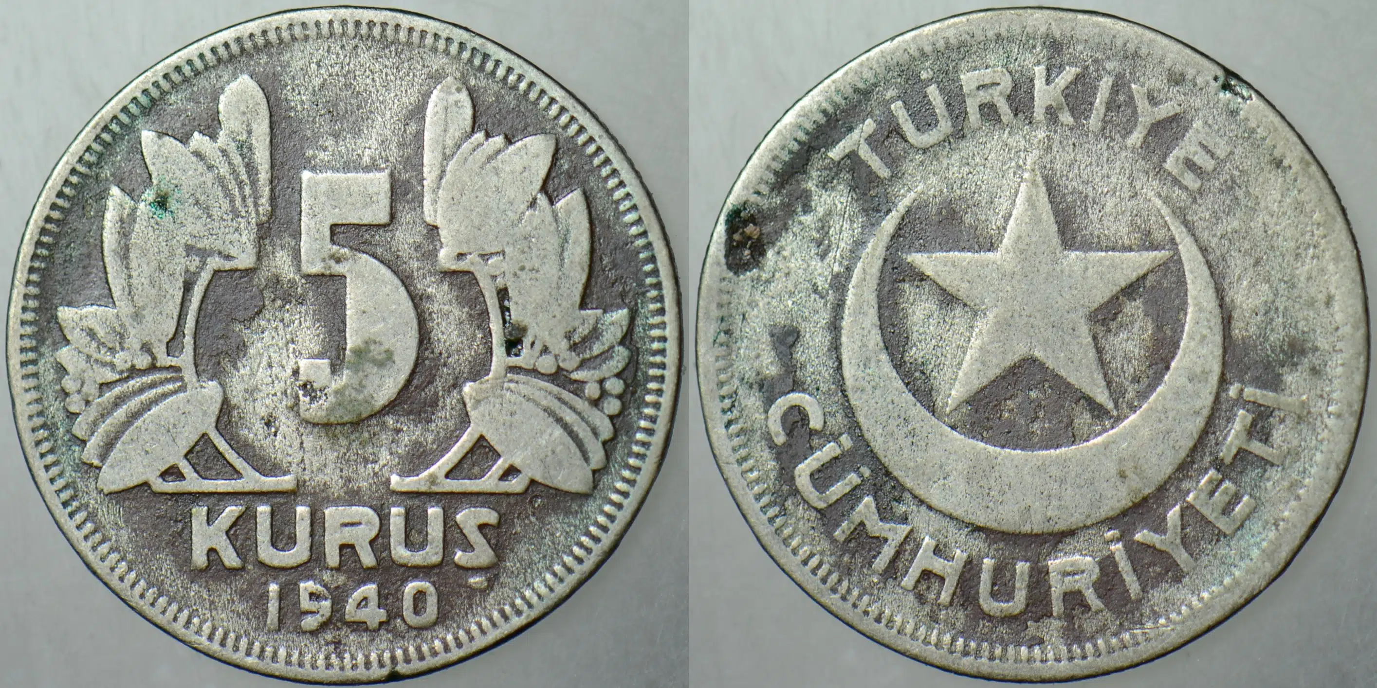TÜRKİYE CUMHURİYETİ 5 KURUŞ 1940.