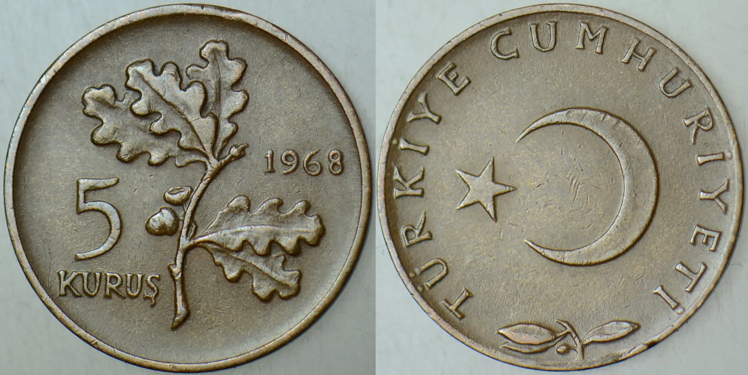 TÜRKİYE CUMHURİYETİ 5 KURUŞ 1968.