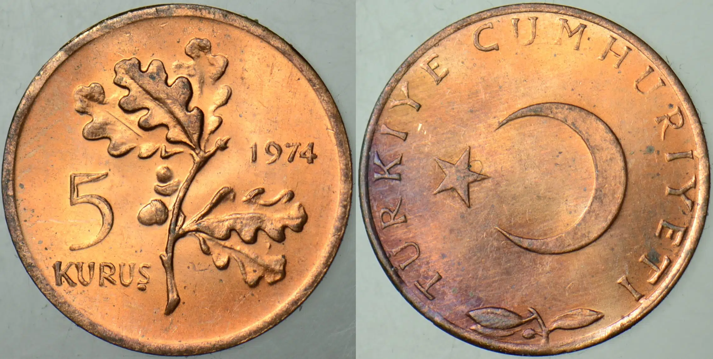 TÜRKİYE CUMHURİYETİ 5 KURUŞ 1974 ÇİL.