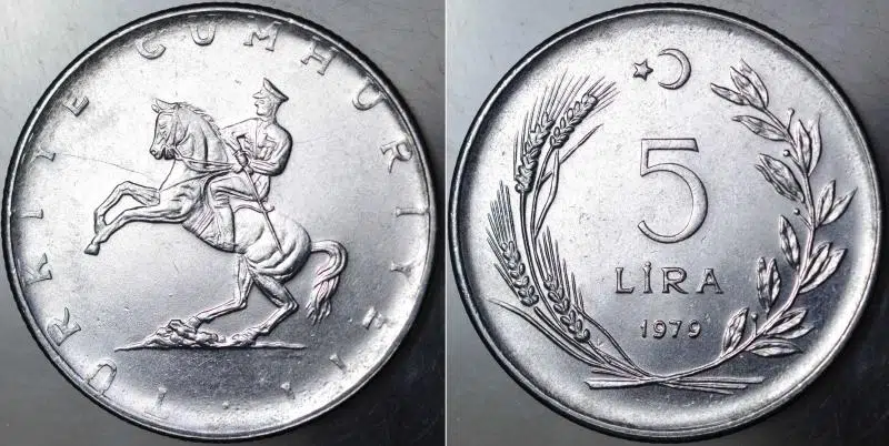 TÜRKİYE CUMHURİYETİ 5 LİRA 1979 ÇİLALTI(-) KONDİSYON.