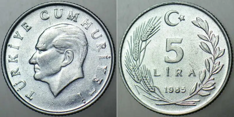 TÜRKİYE CUMHURİYETİ 5 LİRA 1985 ÇİL(-)