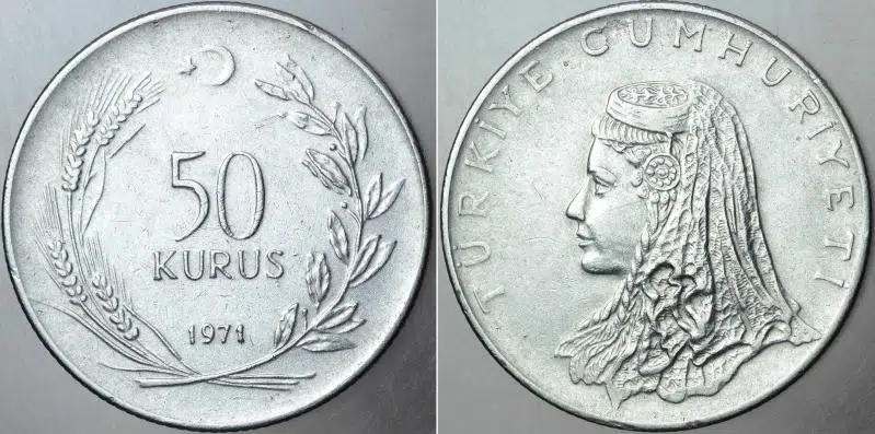 TÜRKİYE CUMHURİYETİ 50 KURUŞ 1971.