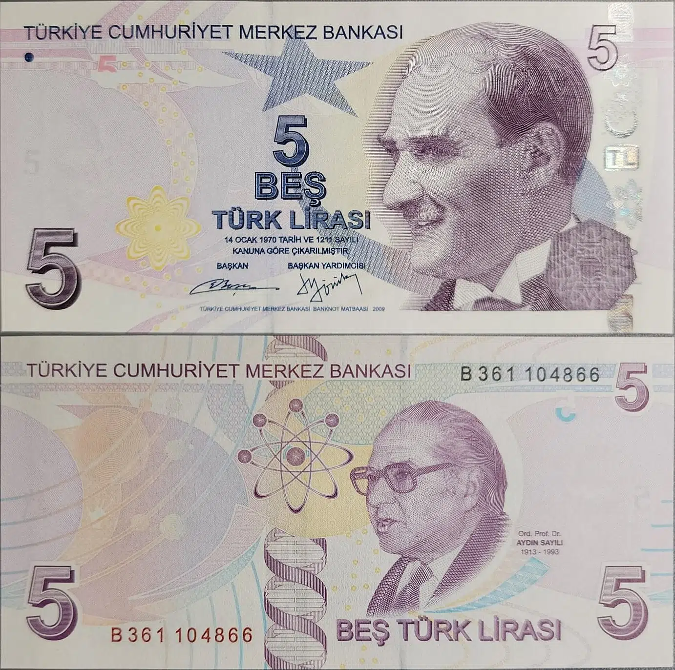 TÜRKİYE CUMHURİYETİ 9. EMİSYON 5 LİRA B361 ÇİL.