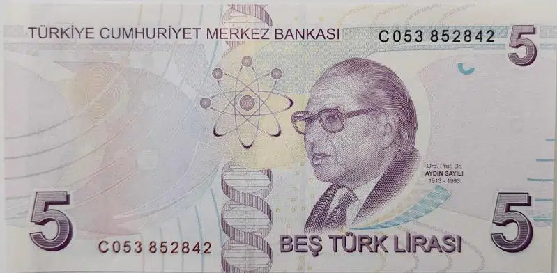 TÜRKİYE CUMHURİYETİ 9. EMİSYON 5 LİRA C053 852842 SERİ NOLU. ÇİL KONDİSYON.