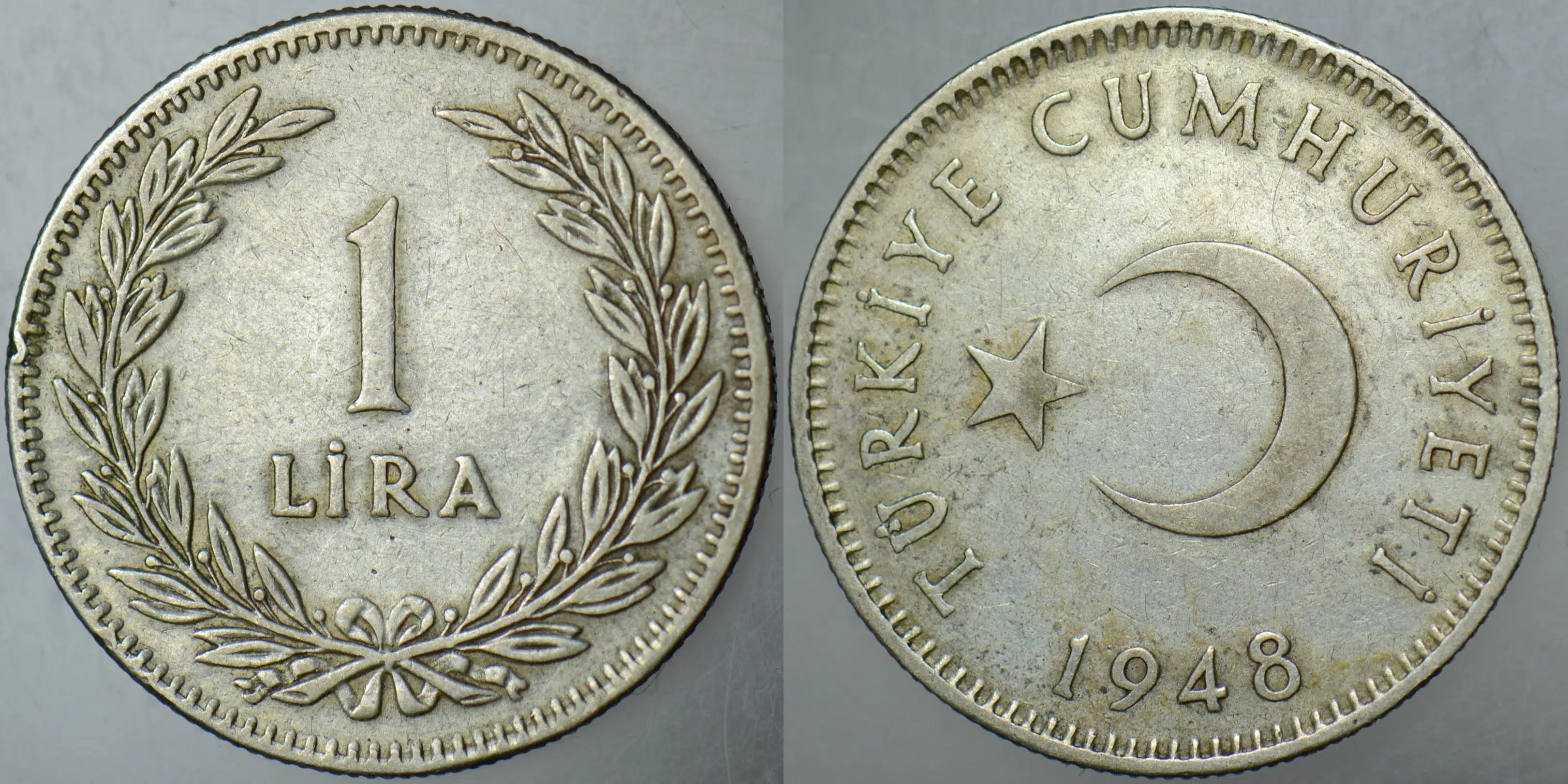 TÜRKİYE CUMHURİYETİ GÜMÜŞ 1 LİRA 1948.